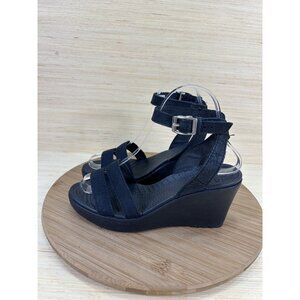 Crocs Leigh II Black Ankle Strap Wedge Sandals Womens Size 7